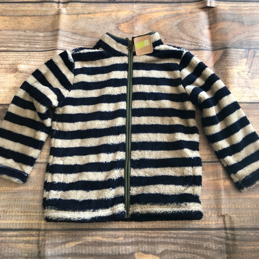 Crazy 8 Fur Black Tan Stripes Zip Up Boys Fleece Jacket size 5/6 NWT